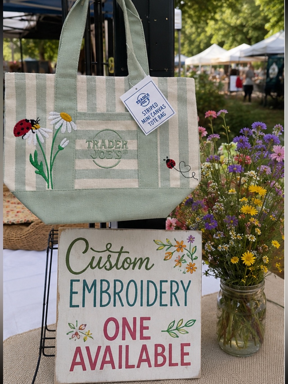 💚Trader Joe’s Mini Canvas Tote Bags with Custom Embroidery
